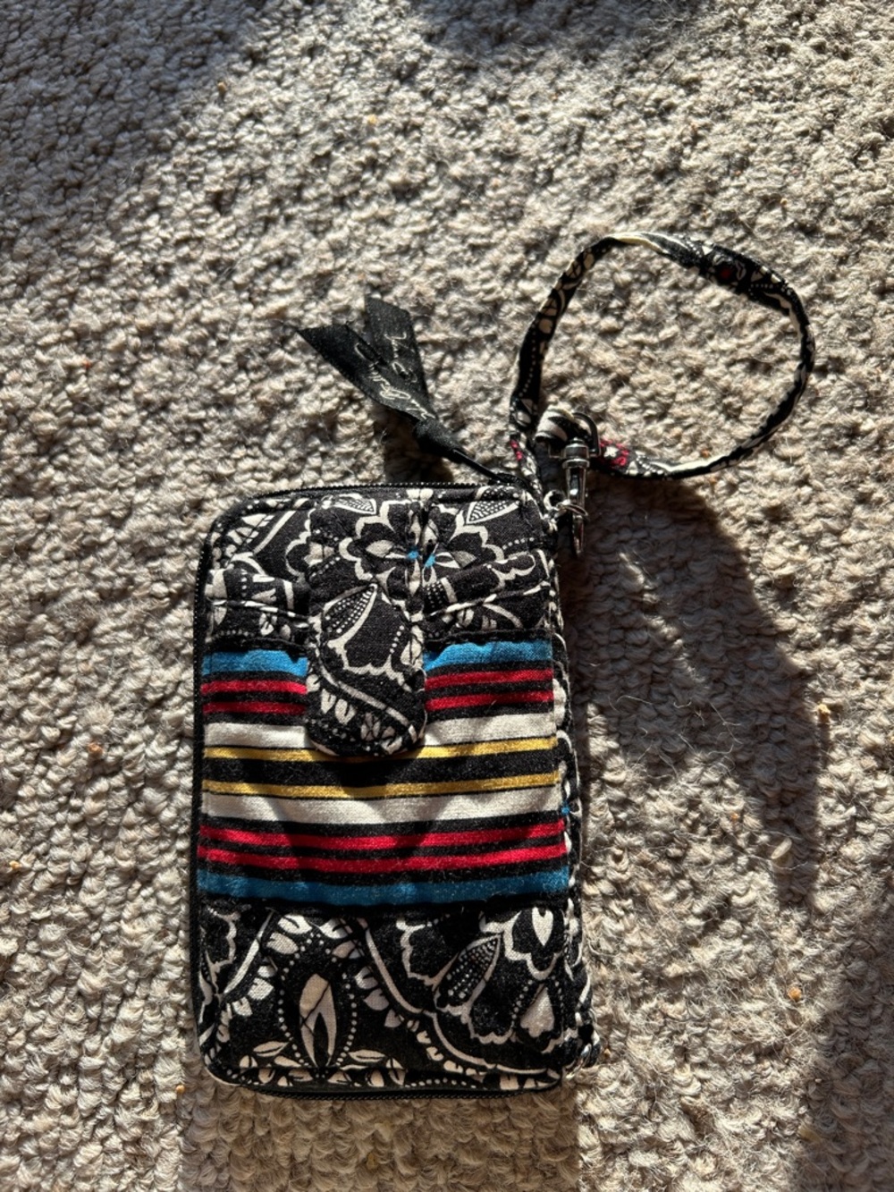 Vera Bradley Black Floral Stripe Wristlet Phone Case